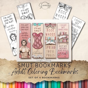 Smut Bookmark Set of 4 Adult Coloring Funny bookmarks great Gift Idea for Reader and Book Lovers