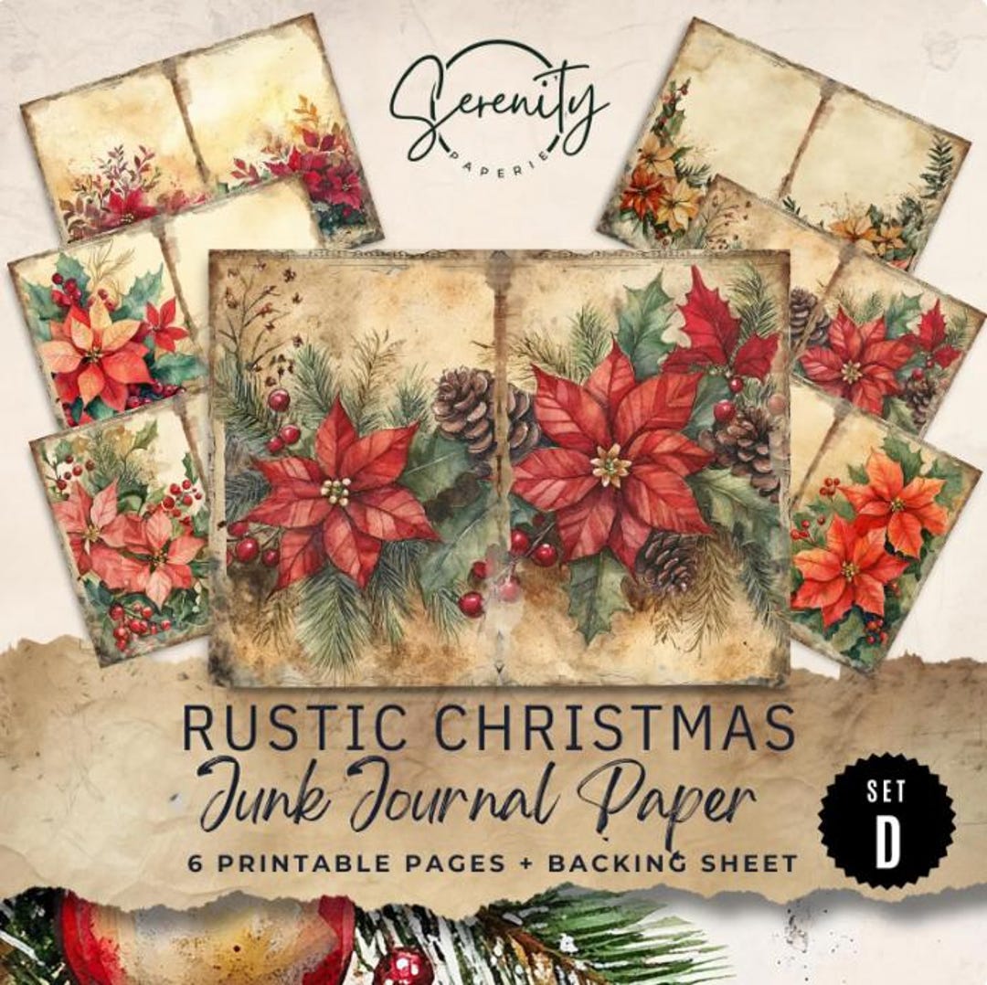 Rustic Christmas Junk Journal Digital Papers Printable Pages, 6 Digital ...