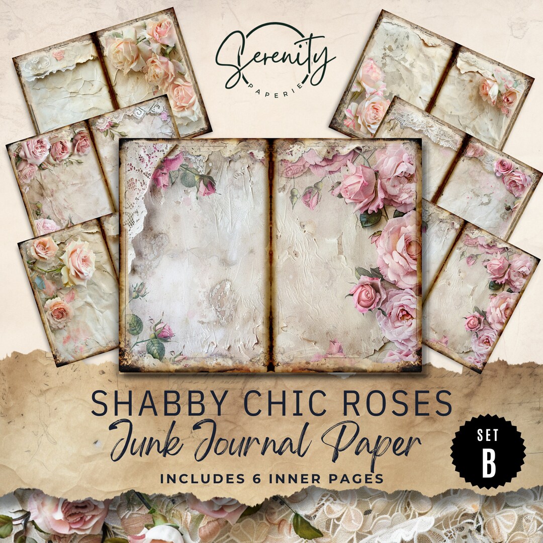 Shabby Chic Junk Journal Digital Paper, Floral 6 Digital Journal Pages ...