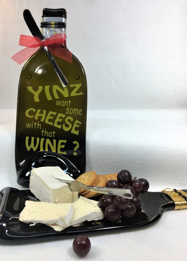 Wine Bottle Cheese Platter Slumped Pittsburgh Theme Yinz Etsy