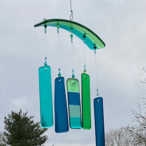 Caribbean Inspired Wind Chimes.  Blues and Greens in an  Arched Shape.