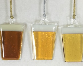 Fused Glass Beer Glass Ornaments, Light, Medium or Dark Beer