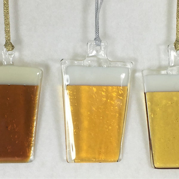 Fused Glass Beer Glass Ornaments, Light, Medium or Dark Beer