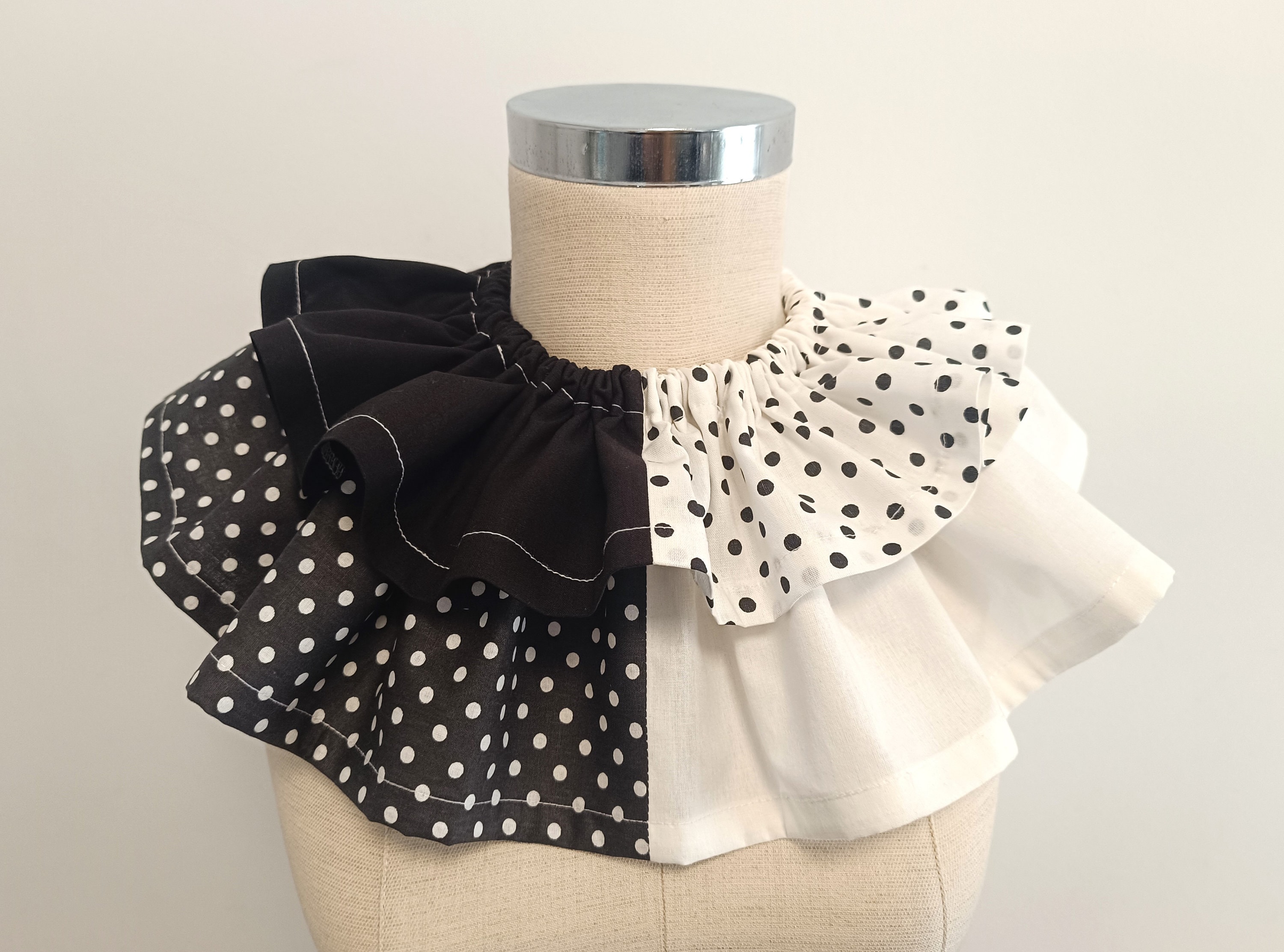 Harlequin Clown Neck Collar Black and White Detachable Ruffle Circus ...