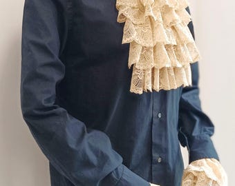 HOBBIESAY Ensemble Col Et Manchettes Jabot En Dentelle à Volants - Accessoire Costume Élégant Unisexe Pour Cosplay, Halloween Et Déguisements