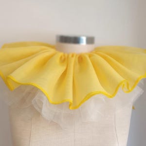 Clown ruff collar 3-in-1  Harlequin yellow ruffle Pierrot collar  Chiffon & White Tulle collar Cosplay Clown halloween costume accessory