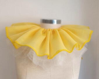 Clown ruff collar 3-in-1  Harlequin yellow ruffle Pierrot collar  Chiffon & White Tulle collar Cosplay Clown halloween costume accessory
