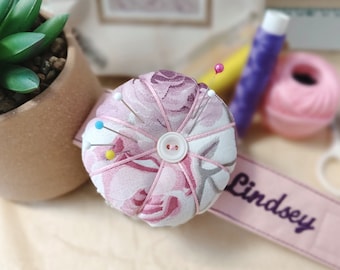 Wrist pincushion gift idea,Personalized Flower Pin Cushion Wrist band ,needle holder bracelet pin Quilter Craftsman gift supplies