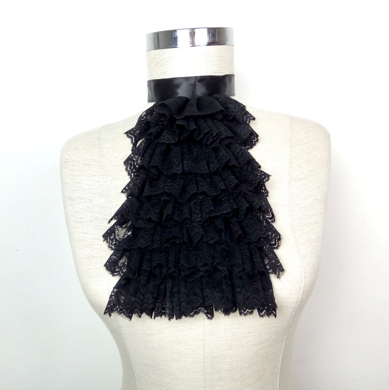 BLACK JABOT lace Jabot Victorian Collar Ruffle Collar Etsy