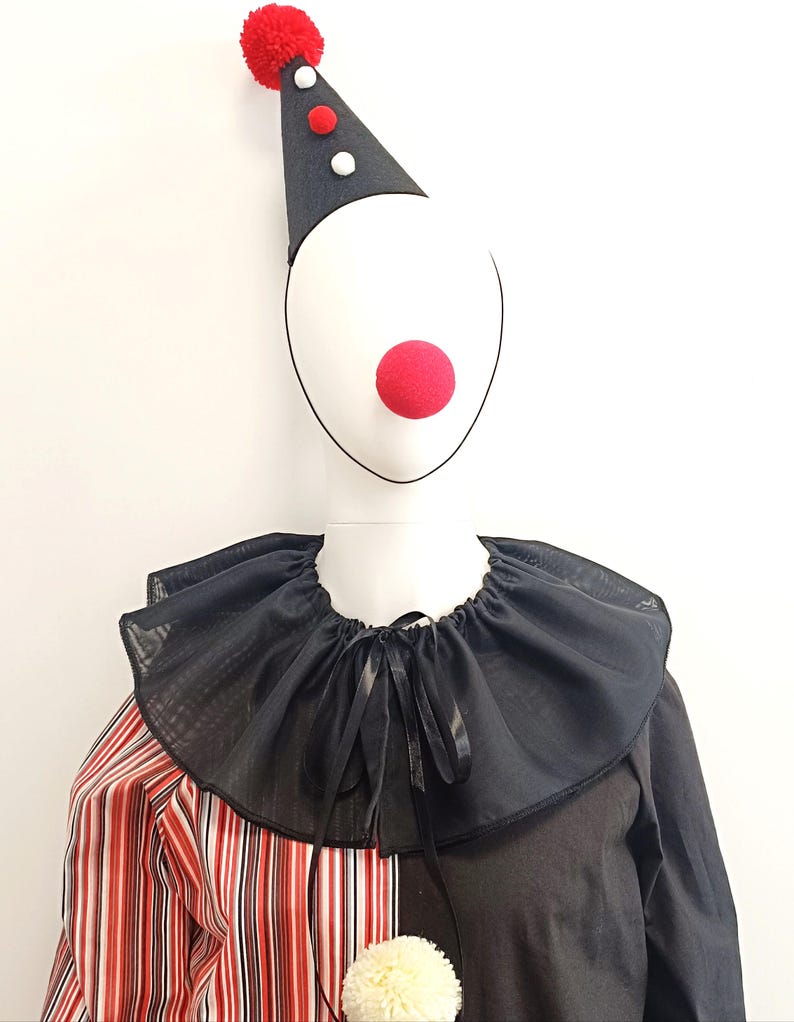 Black Clown Ruffle Collar Jester Hat and Collar Harlequin Pierrot ...