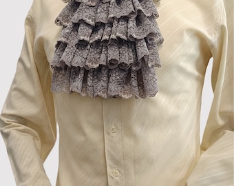 Viktorianische Spitze Jabot und Handfesseln Set Grau Historisches Rüschen Kragen und Manschetten Piraten Kostüm Outfit, Vampir Kleid bis Mad Hatter Outfit