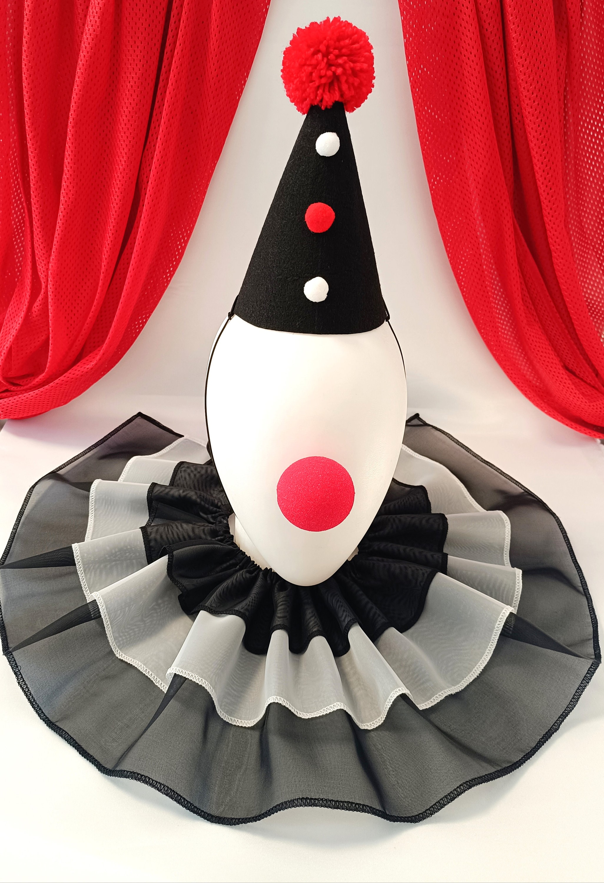 ピエロコスチュームセット - ハーレクイン・ジェスター帽子とフリル