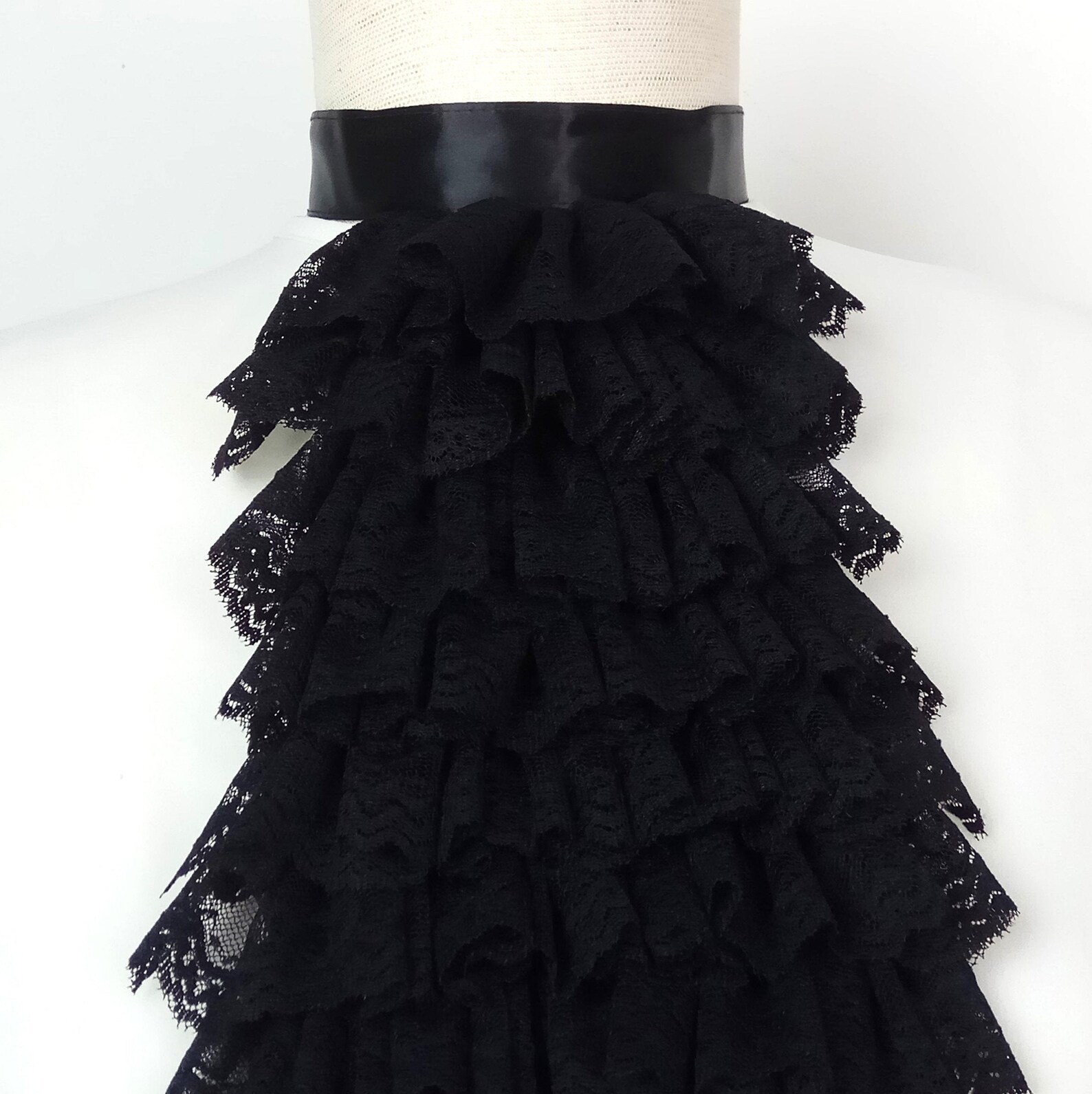 BLACK JABOT lace Jabot Victorian Collar Ruffle Collar Etsy
