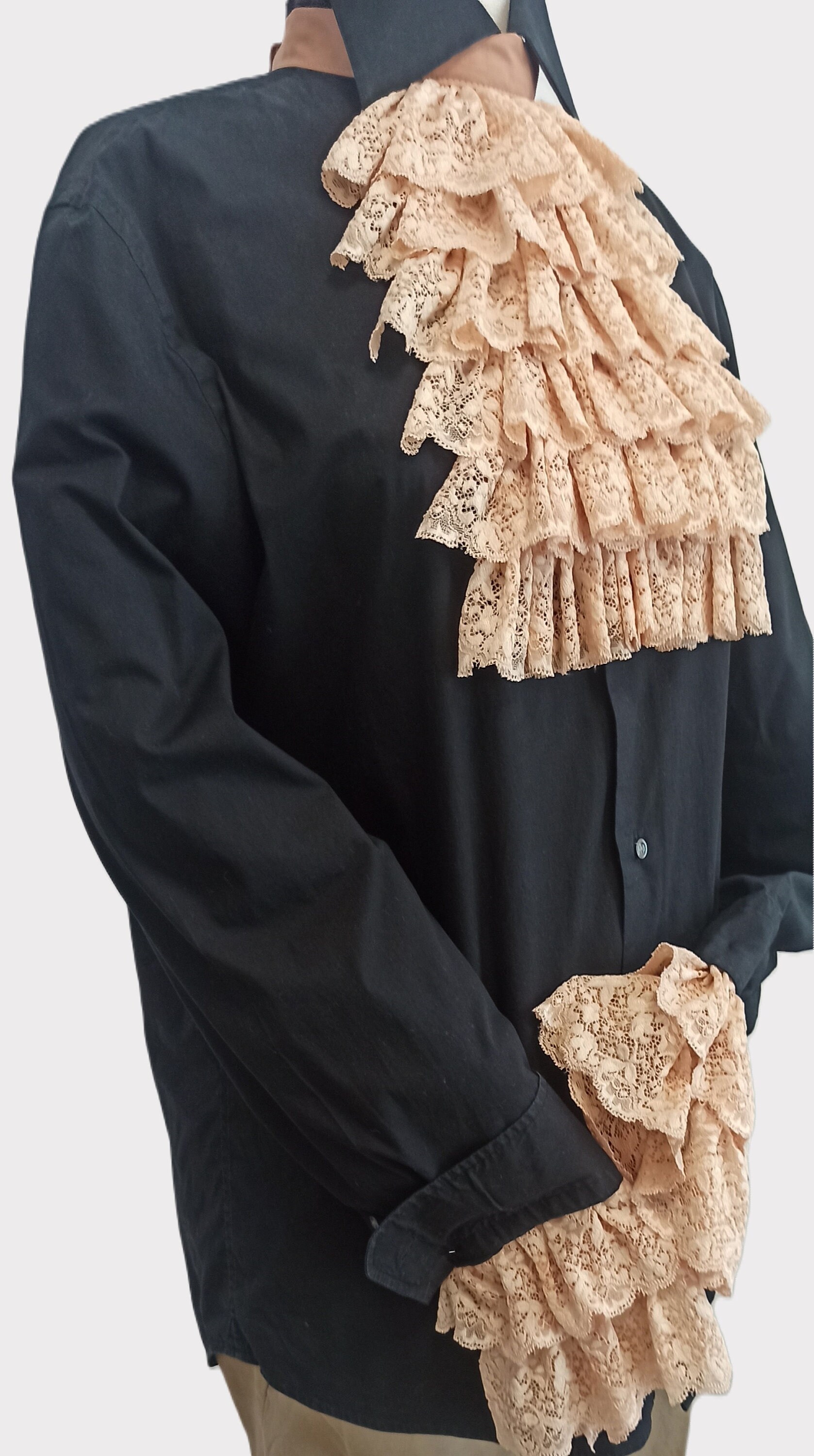 Historial Ruffle Trim Victorian Jabot Collar and Wrist Cuffs Historical Ruffle Collar and ...
