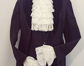 Cuello y puños con volantes de falda escocesa, Jabot de encaje, Puños de encaje para muñecas, Accesorio para disfraz de pirata, Disfraz de vampiro, Puños de vampiro, Sombrerero Loco