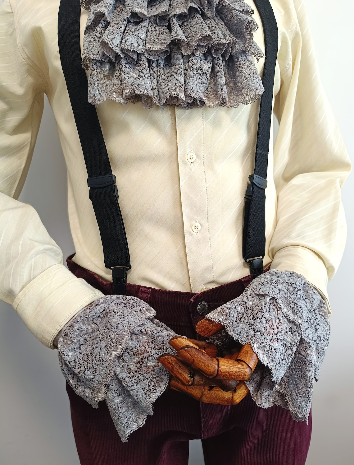 Victorian Jabot Collar and Wrist Cuffs Historical Ruffle Collar and ...