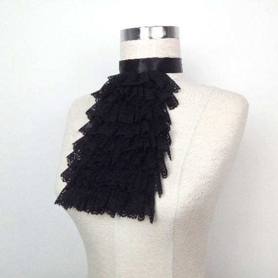 BLACK LACE CRAVAT Cuffs option Vampire Pirate Victorian Costume Jabot Unisex
