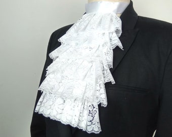 Jabot de encaje, Jabot victoriano, cuello de jabot blanco, cuello pirata, vestido de vampiro, cuello de volantes, corbata, traje de juez, traje de juez