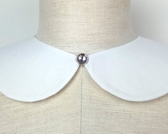 Handmade White Cotton Peter Pan Collar, Adjustable Detachable Necklace, Bib collar