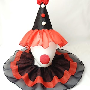 Clown kostuum hoed en kraag nar kostuum Harlekijn Halloween-outfit Pierrot kraag en hoed Circuskraag Clown feestmuts Cosplay clown