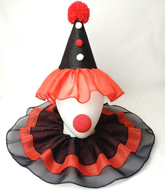 Clown costume hat & collar jester costume Harlequin Halloween outfit Pierrot ruff and hat Circus collar Clown party hat  Cosplay clown