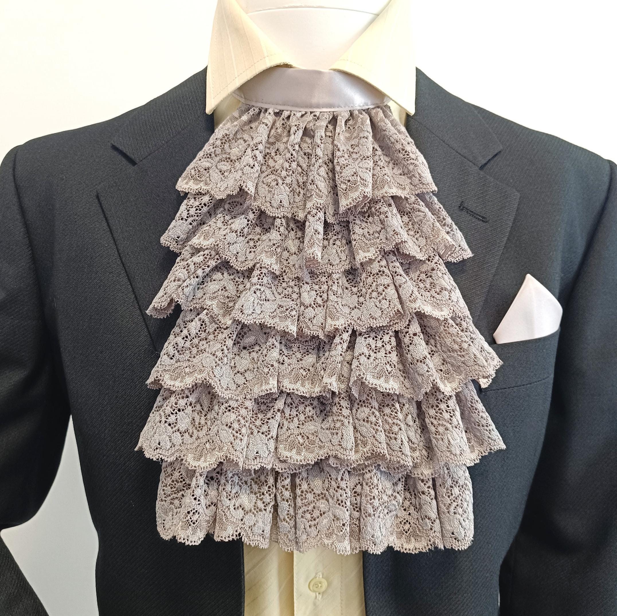 Historial Ruffle Trim Victorian Lace Jabot Grey Historical Ruffle Collar Gray Ruff Jabot ...