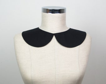 Handmade Black Cotton Peter Pan Collar, Adjustable Detachable Necklace , Vintage Black Collar