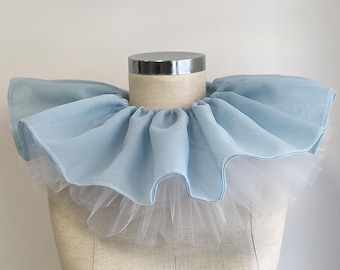 Ruffle clown collar, Blue chiffon tulle collar, Victorian ruffle collar, Detachable cosplay Harlequin Collar