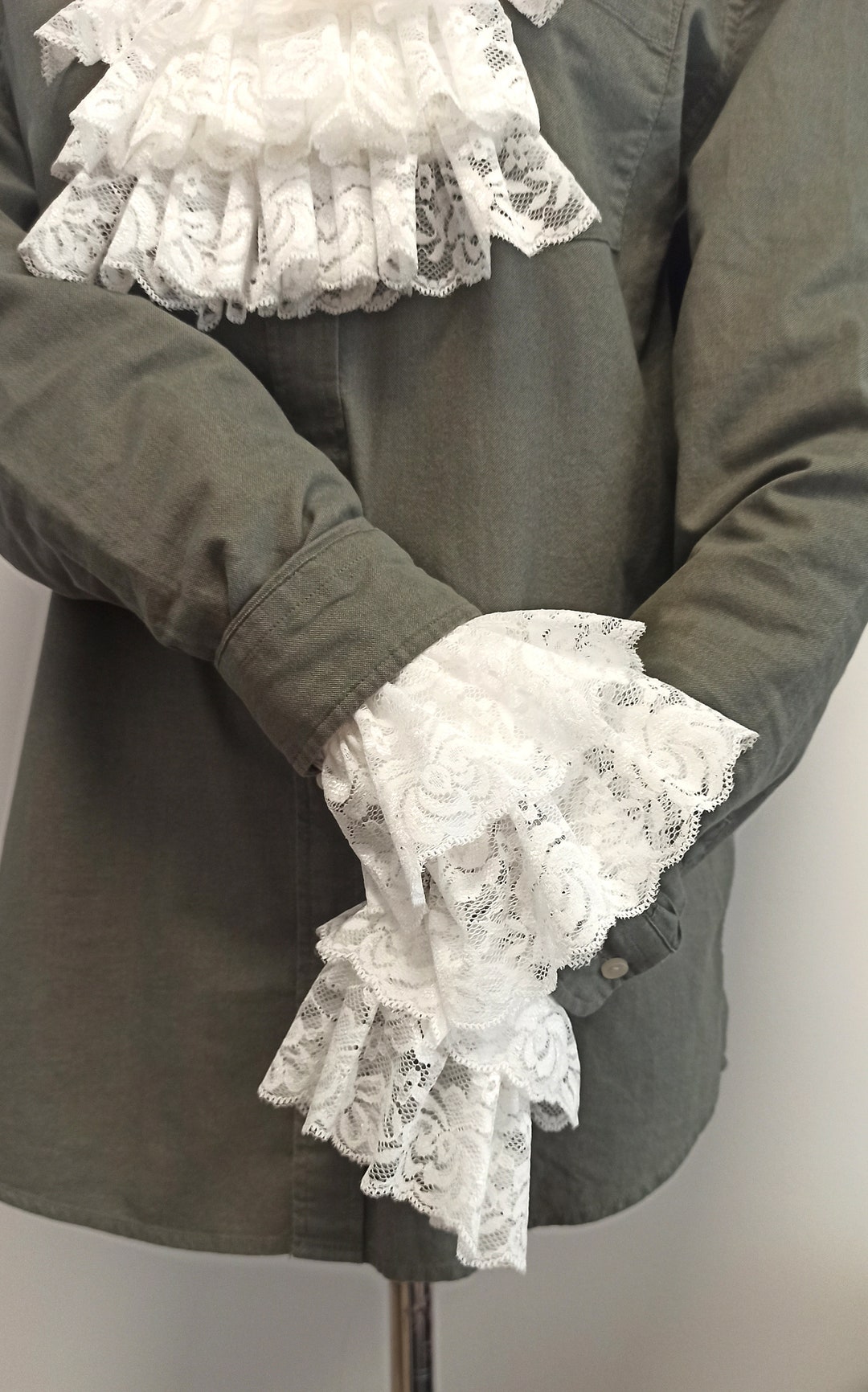Victorian Lace Jabot and Wrist Cuffs Set Historical Ruffle and