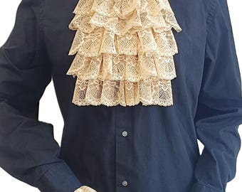 Victorian Lace Jabot & wrist cuffs – Historical ruffle collar and cuffs , Ouji Fashion, Pirate costume, Vampire outfit, Mad Hatter dress up