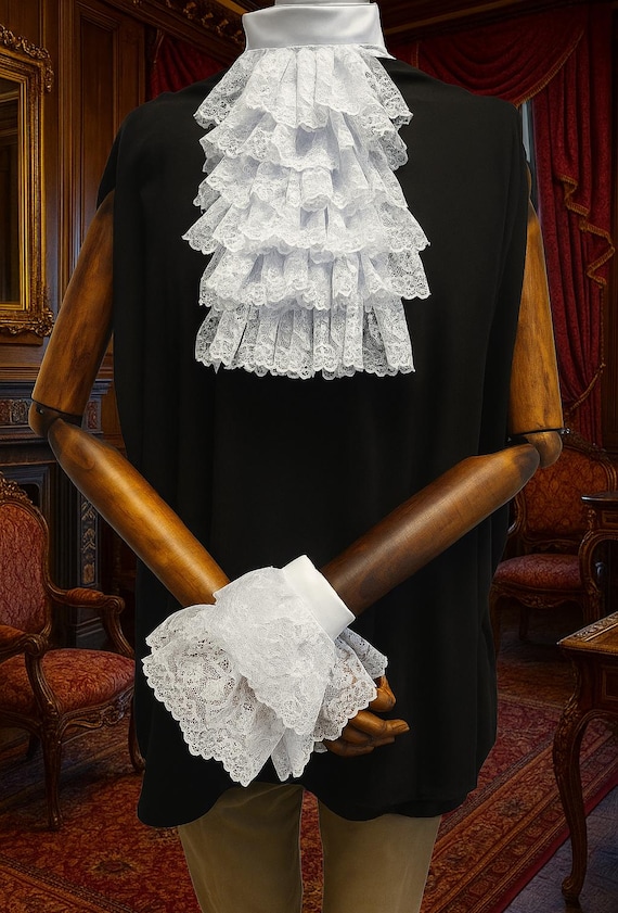 Lace Victorian jabot  and wrist cuffs set Jabot and wrist cuffs pirate accessories costume set Vampire dress outfit Mad Hatter costume