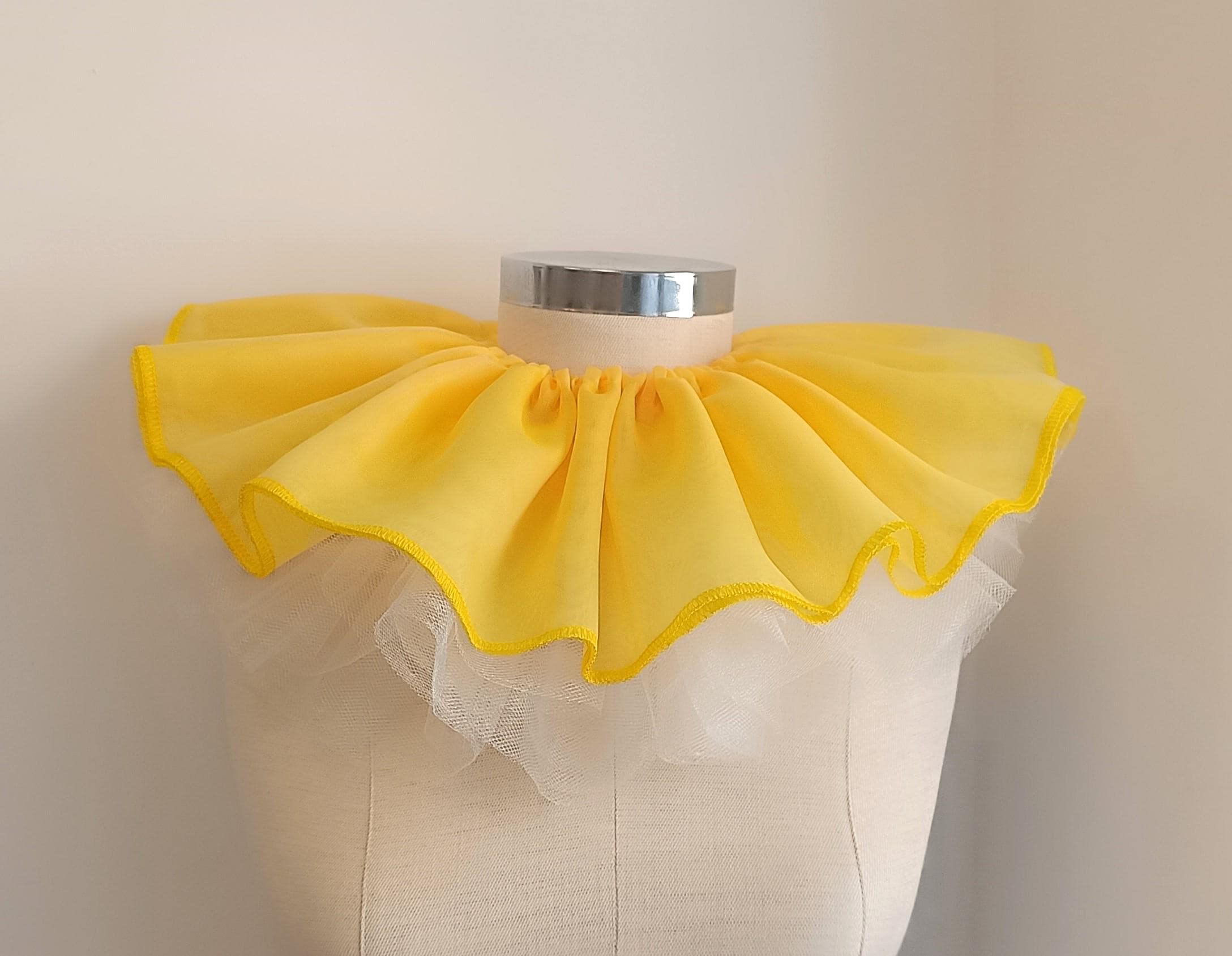 Clown Ruff Collar 3-in-1 Harlequin Yellow Ruffle Pierrot Collar Chiffon ...