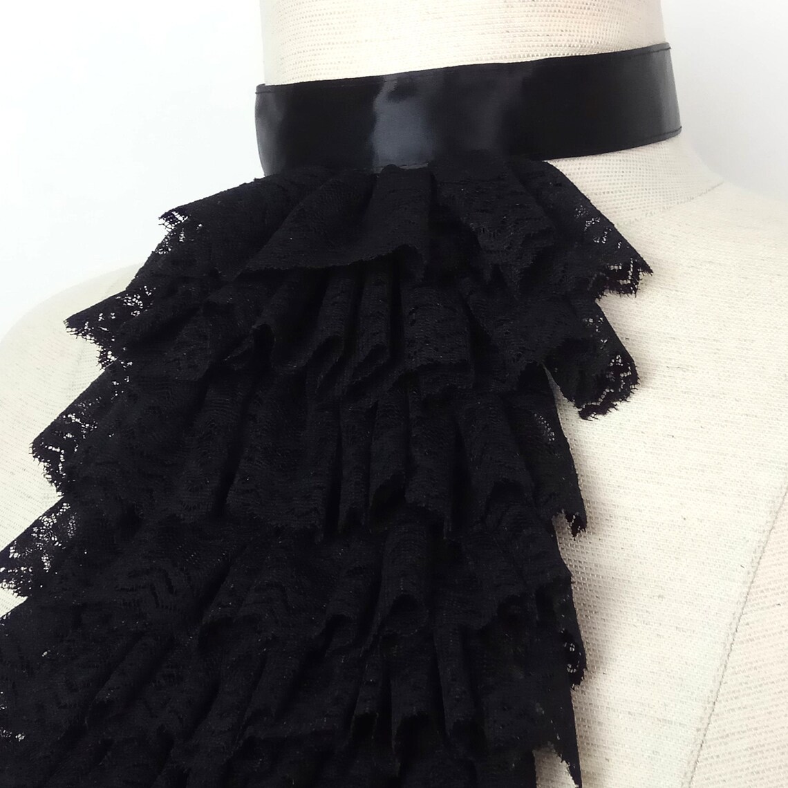 BLACK JABOT lace Jabot Victorian Collar Ruffle Collar Etsy
