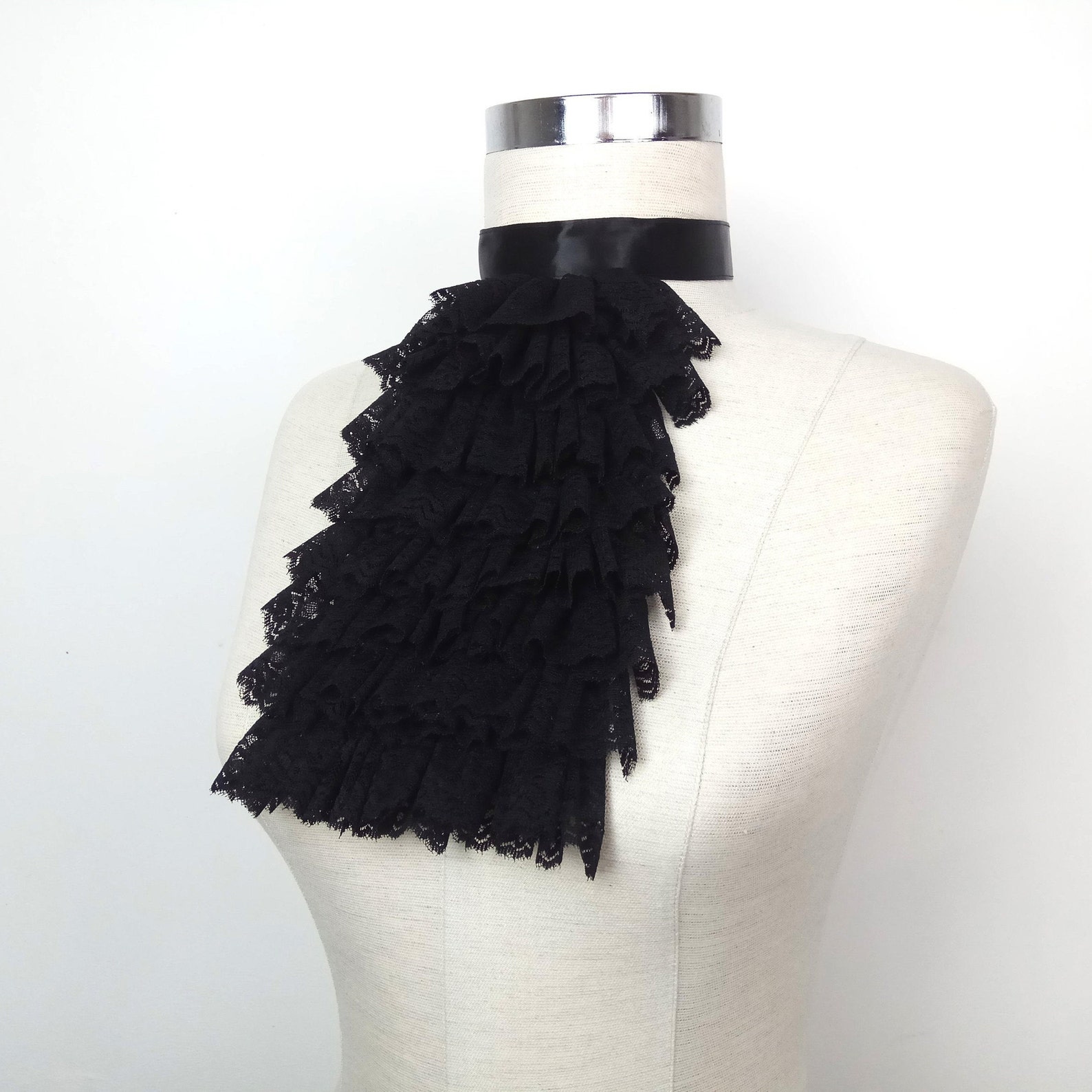 BLACK JABOT lace Jabot Victorian Collar Ruffle Collar Etsy