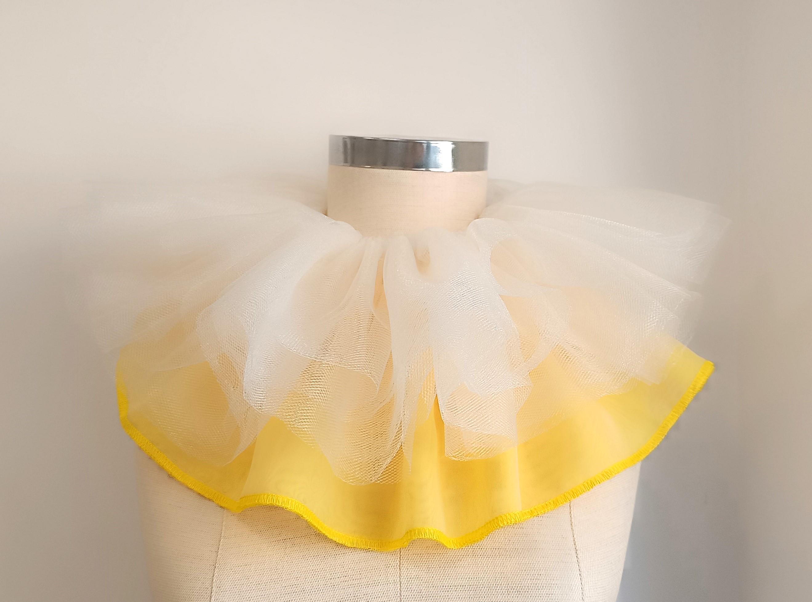 Clown Ruff Collar 3-in-1 Harlequin Yellow Ruffle Pierrot Collar Chiffon ...