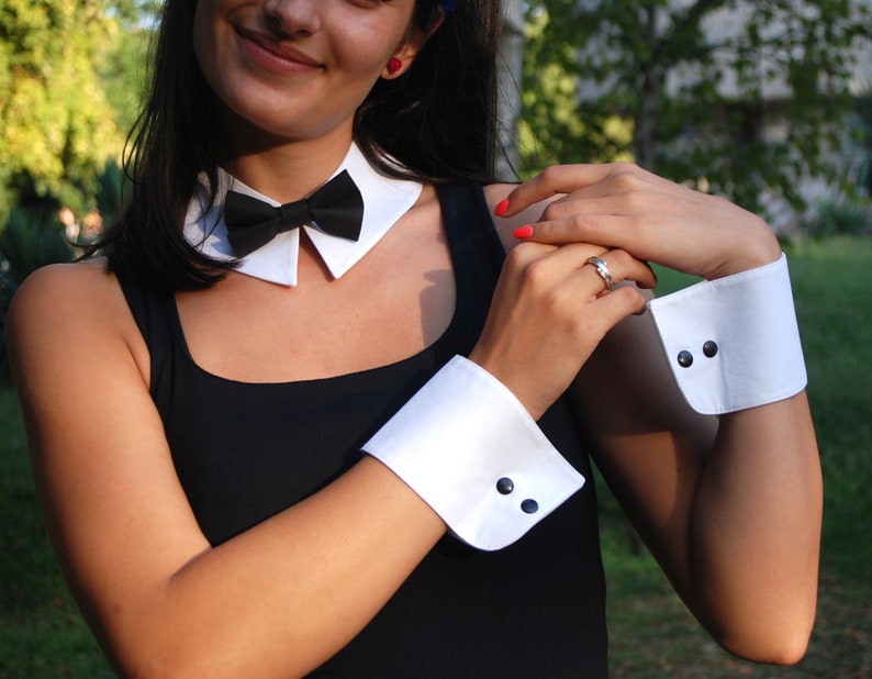 Collar Bow Tie and Wrist Cuffs Setcollar and Cuffsdetachable Etsy