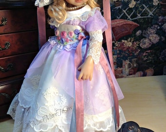 Dianna Effner Little Darling Doll Dress Ensemble: Orchid Illusion Lace Gown, Bonnet