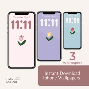 チューリップの携帯電話の壁紙パック、花の iPhone ロック画面のデジタルダウンロード、iPhone の壁紙セット、花の美しいホーム画面
