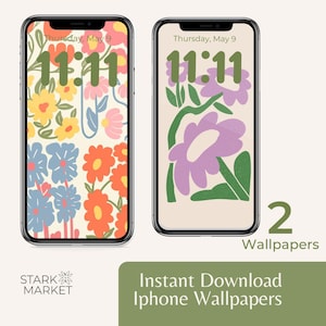 Frühling Blumen Handy-Hintergründe - 2er-Pack digitaler Download | Ästhetische Blume Lock Screen für iPhone & Android | Sommer Handy Hintergründe