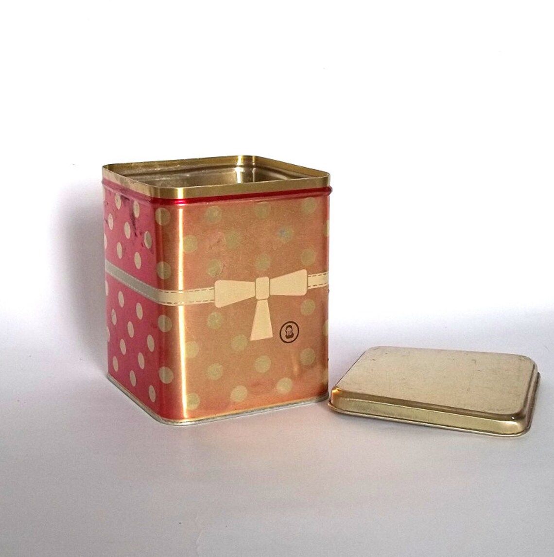 Vintage rojo Polka Dot Food Container. Caja de hojalata | Etsy