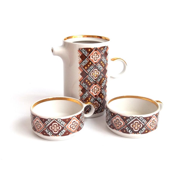 Vintage Soviet Coffee Set. Riga Porcelain Factory Coffee Set. Brown Porcelain Coffee Set.