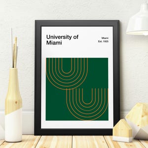 Pôster Gráfico da Universidade de Miami | Arte de Parede Minimalista | Decoração Universitária | Presente de Formatura | Decoração para Escritório | Decoração para Faculdade