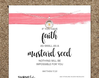 Mustard Seed Necklace: faith jewelry Christian bible verse trust inspirational boxed gift encouragement matthew scripture