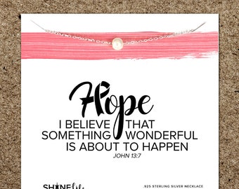 Hope Necklace: pearl awareness ribbon confidence faith infertility cancer diagnosis positivity encouragement faith believe miracles