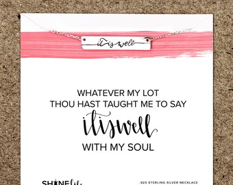 It is Well Necklace: bar necklace faith jewelry scripture bible verse christian hymn encouragement sterling 14k inspirational gift