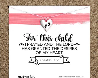 For This Child Necklace: new mom christian prayer adoption infertility foster grandma baby gift inspirational jewelry baby feet heart