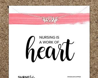 Nursing Necklace: nurse work of heart heartbeat medical field doctor hospital thank you nursing school inspirational boxed jewelry gift