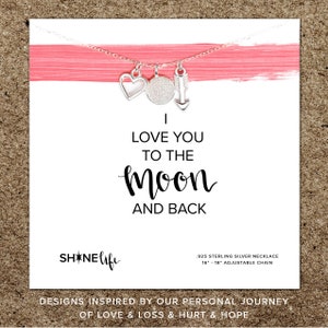 Moon & Back Necklace: heart arrow druzy love you to the moon and back mommy daughter grandma bff sterling silver boxed inspirational gift