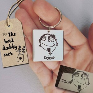 Custom Handwriting or Finger/Handprint Necklace or Keychain engraved with the writing or art of your little one or loved one image 5