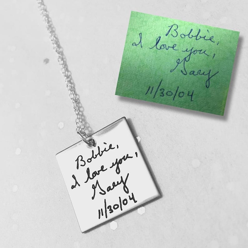 Custom Handwriting or Finger/Handprint Necklace or Keychain engraved with the writing or art of your little one or loved one image 7